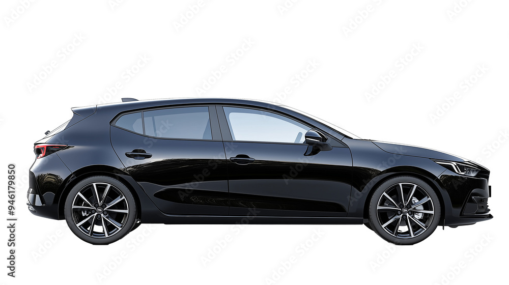 Side View Of Black Hatchback Car Mock Up isolated on transparent or white background Side View Of Black Hatchback Car Mock Up isolated on transparent or white background
