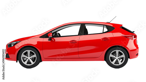 Obraz na płótnie Side View Of Red Hatchback Car Mock Up isolated on transparent or white background