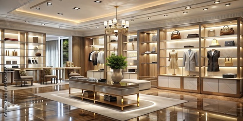 Luxurious boutique shop interior rendered in