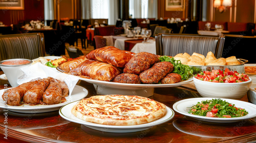 Fototapeta premium A Taste of Kuwait A Lavish Display of Traditional Kuwaiti and Arabic Cuisine Showcasing a Rich Variety of Dishes in an Opulent Dining Setting Celebrating Culinary Heritage and Flavors