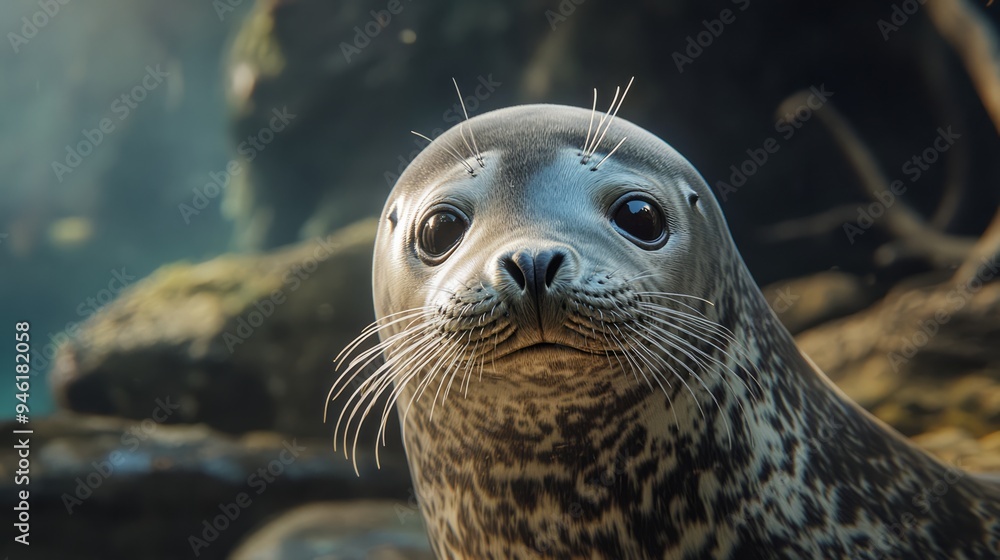 Obraz premium Curious harbor seal emerging from the water and glancing around