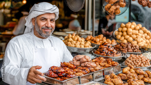 A Taste of Kuwait A Lavish Display of Traditional Kuwaiti and Arabic Cuisine Showcasing a Rich Variety of Dishes in an Opulent Dining Setting Celebrating Culinary Heritage and Flavors photo