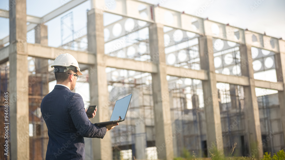 an architect engineer inspecting the building construction and check the progress of the construction plan, the foreman inspecting the building construction an architect engineer inspecting the building construction and check the progress of the construction plan, the foreman inspecting the building construction