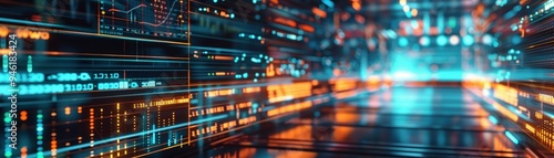 Wallpaper Mural Futuristic digital technology background with neon lights, data streams, and glowing network infrastructure. Torontodigital.ca