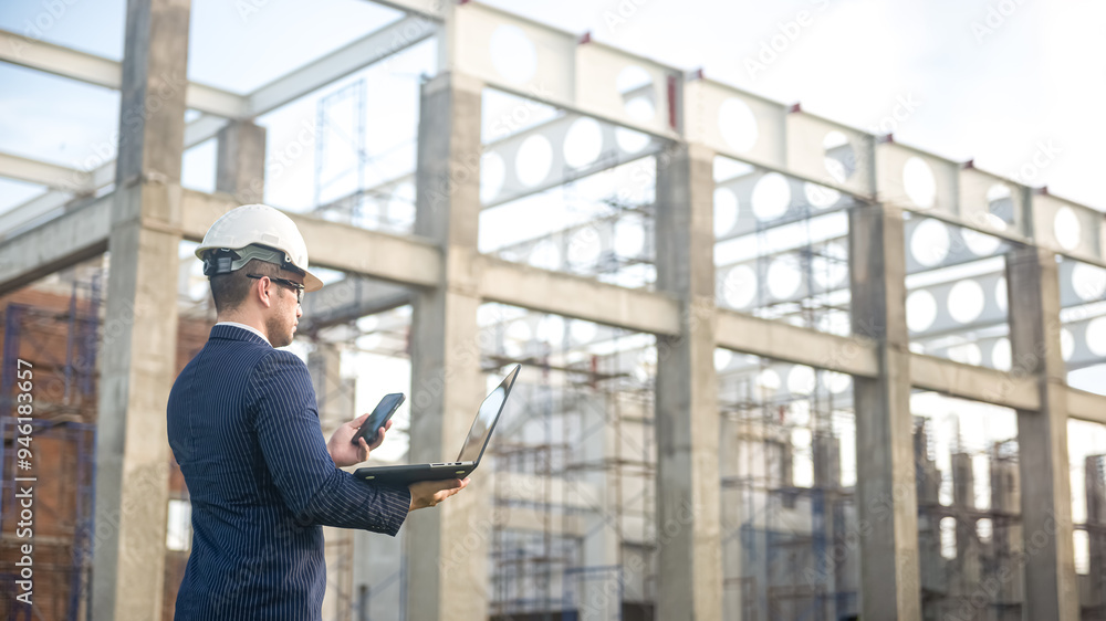 an architect engineer inspecting the building construction and check the progress of the construction plan, the foreman inspecting the building construction an architect engineer inspecting the building construction and check the progress of the construction plan, the foreman inspecting the building construction