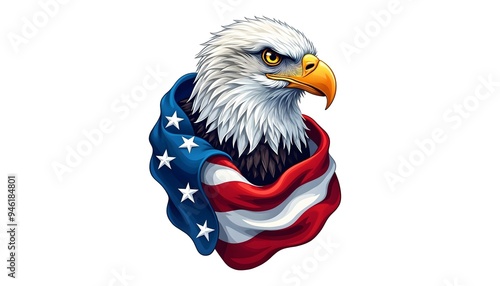 Patriotic Bald Eagle Wrapped in American Flag a Symbol of Freedom, liberty and National Pride