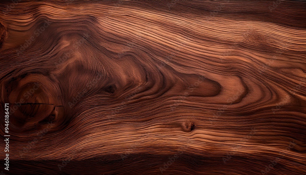 Fototapeta premium Walnut wood texture or background; dark brown wooden table surface