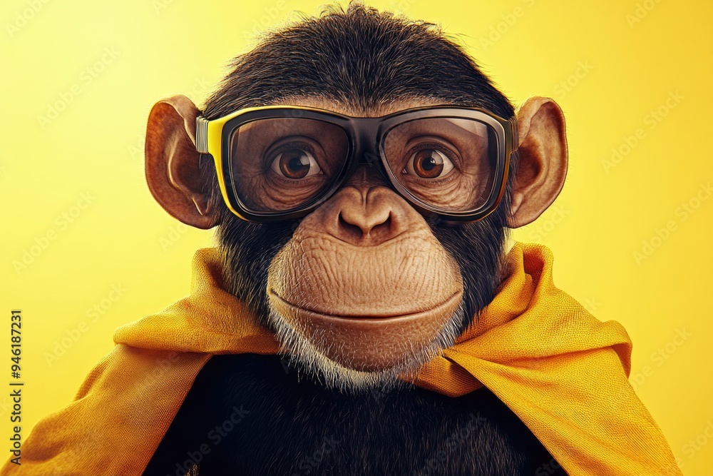 Monkey Wearing Glasses and Yellow Scarf Monkey Wearing Glasses and Yellow Scarf
