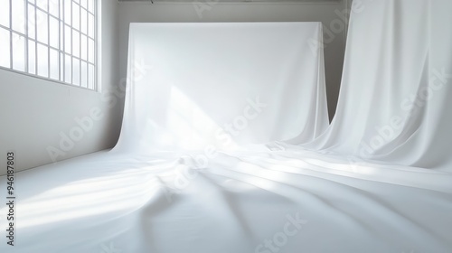 A bright white backdrop with even, diffused lighting, perfect for professional studio setups