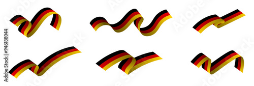 Set of 3d German Flag Ribbons. Long Germany flags, German tri-color flag. German Flag ribbons isolated on white background. Editable Vector Illustration. 