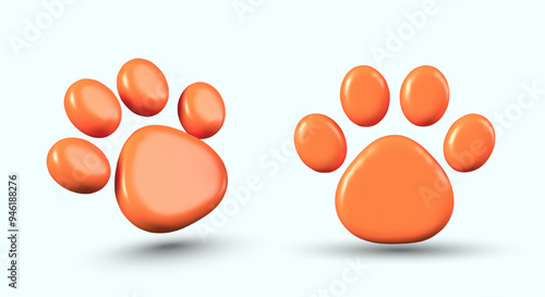 Orange paw print. Decorative footprint in realistic style. Cute colored template