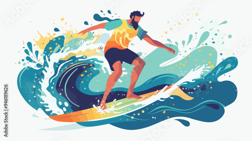 Surfing the Internet Space: Modern Mixed Media Vector Illustration