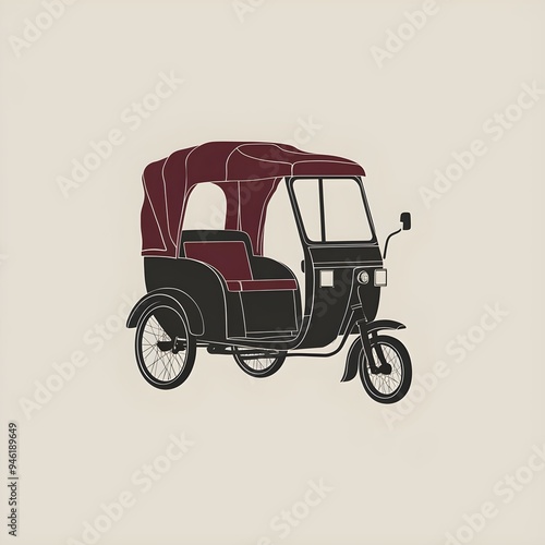 Wallpaper Mural A minimalistic 2D illustration portraying a rickshaw in a static color palette of black and maroon, emphasizing structure and basic elements Torontodigital.ca