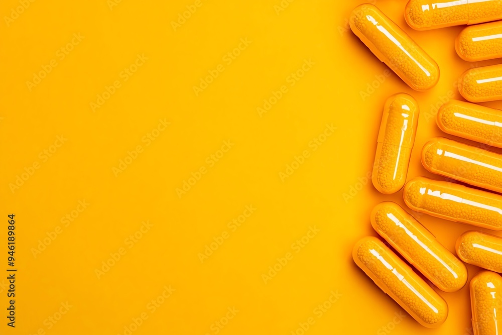 Close-up of vitamin C capsules on a bright surface, immune support concept, health and wellness Close-up of vitamin C capsules on a bright surface, immune support concept, health and wellness