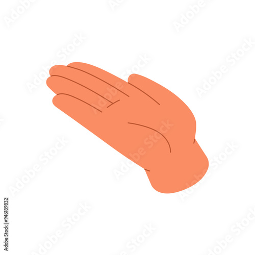 Open up palm, sign of ask to give charity. Gesture of outstretched hand to offer assistance, help. Nonverbal communication, body language. Flat isolated vector illustration on white background