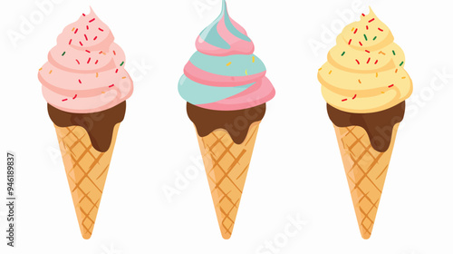 Delicious Sweet Ice Cream Cone Dessert Flavor Scoop for Summer Vector