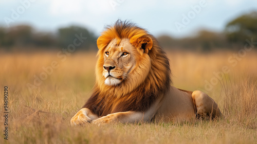 Lion laying and looking straight ahead