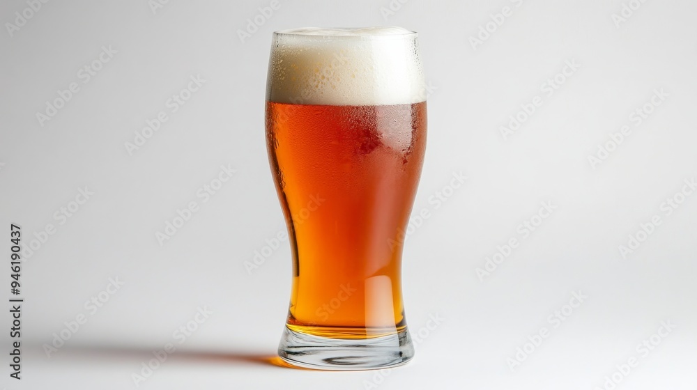 Glass of cold beer with condensation on white background Glass of cold beer with condensation on white background
