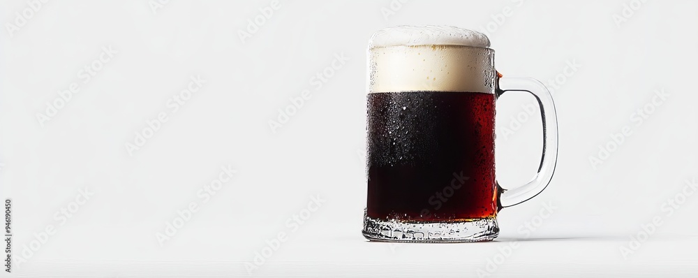 Cold glass of dark beer with condensation on white background Cold glass of dark beer with condensation on white background