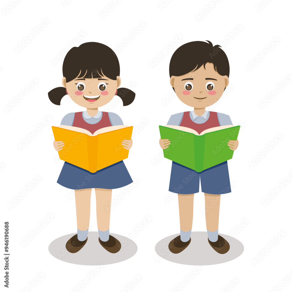 kids wearing school uniform illustration. student read a book illustration vector. Back to school. kids wearing school uniform illustration. student read a book illustration vector. Back to school.