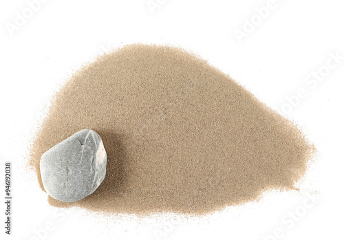 Photography Pile desert sand and stone isolated on white background, clipping path, top view