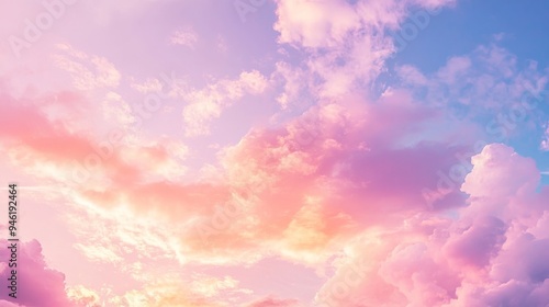 Beautiful sunset sky with pink and golden clouds creating a stunning view