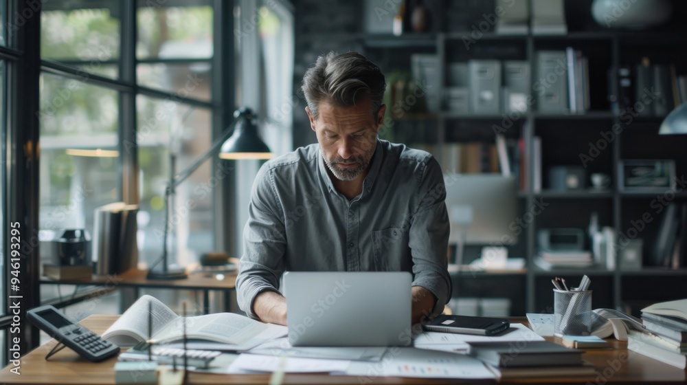 The man working at desk