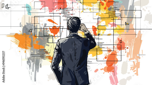 Thoughtful Rear View Businessman Contemplating Business Strategy