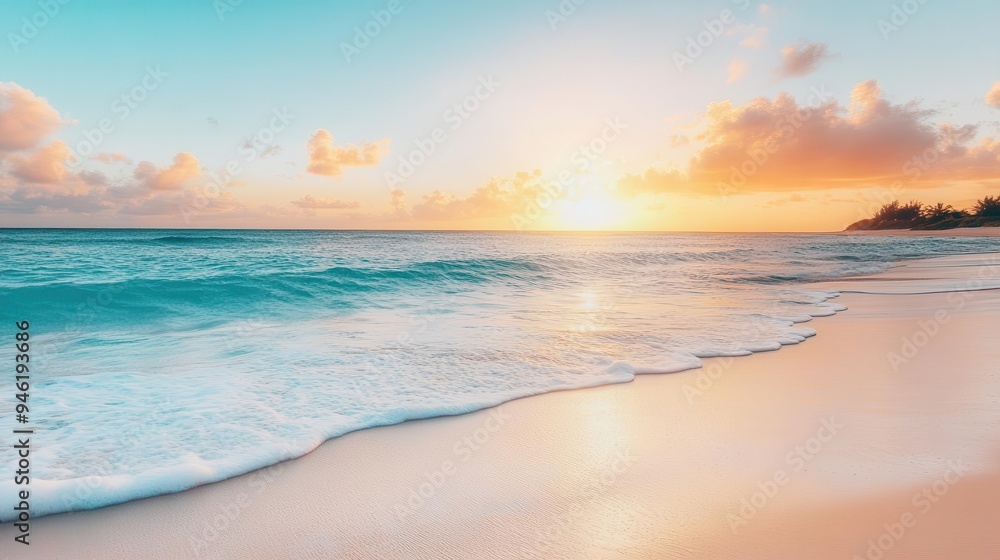 A beach wallpaper showing calm ocean with beautiful sky, clouds, and the sun A beach wallpaper showing calm ocean with beautiful sky, clouds, and the sun