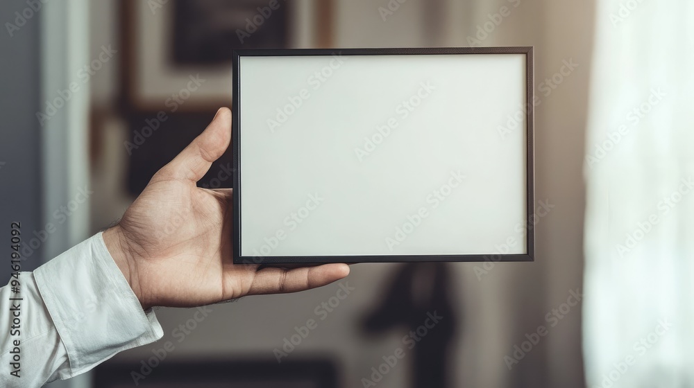 A close-up of a hand holding a frame with a minimalist design, perfect for a modern interior A close-up of a hand holding a frame with a minimalist design, perfect for a modern interior