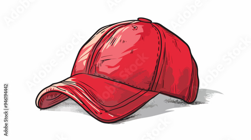 Hand Drawn Red Baseball Cap Vector Illustration