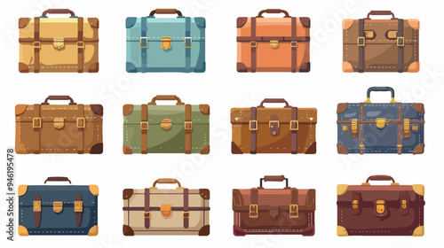 Vintage Retro Travel Luggage Suitcases in Old Style Leather