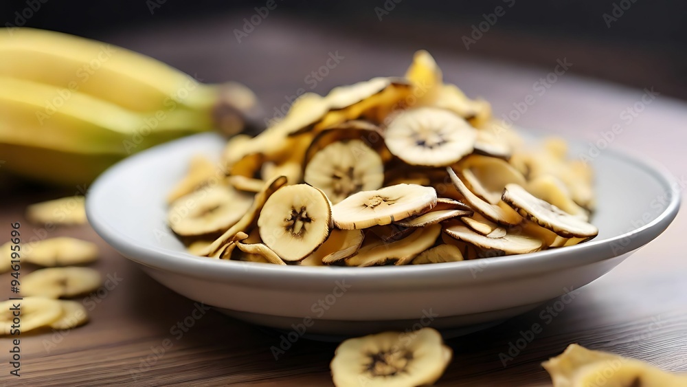 Banana chips on the plate Banana chips on the plate