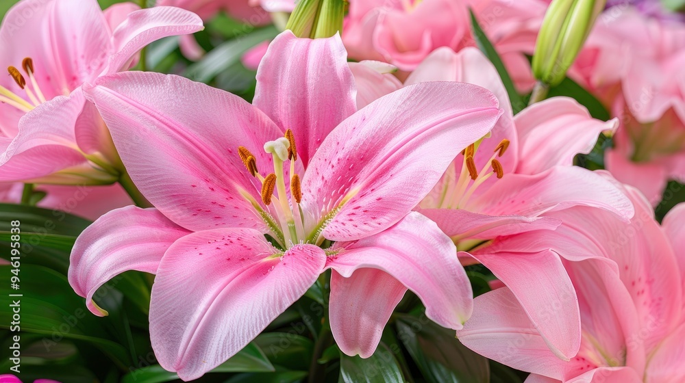 Close Up of Pink Lilies with Pink Spots Close Up of Pink Lilies with Pink Spots