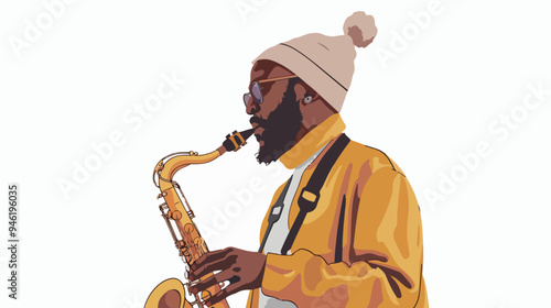 Sensual Saxophonist Performing Melodious Tunes with Mixed Media Flair