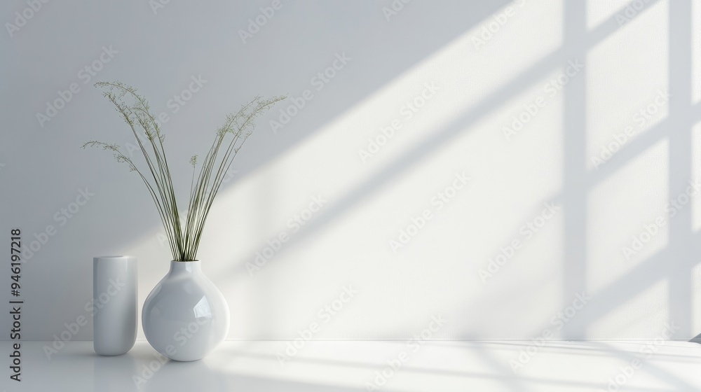 Fototapeta premium A crisp white backdrop with subtle reflective highlights, enhancing the overall composition