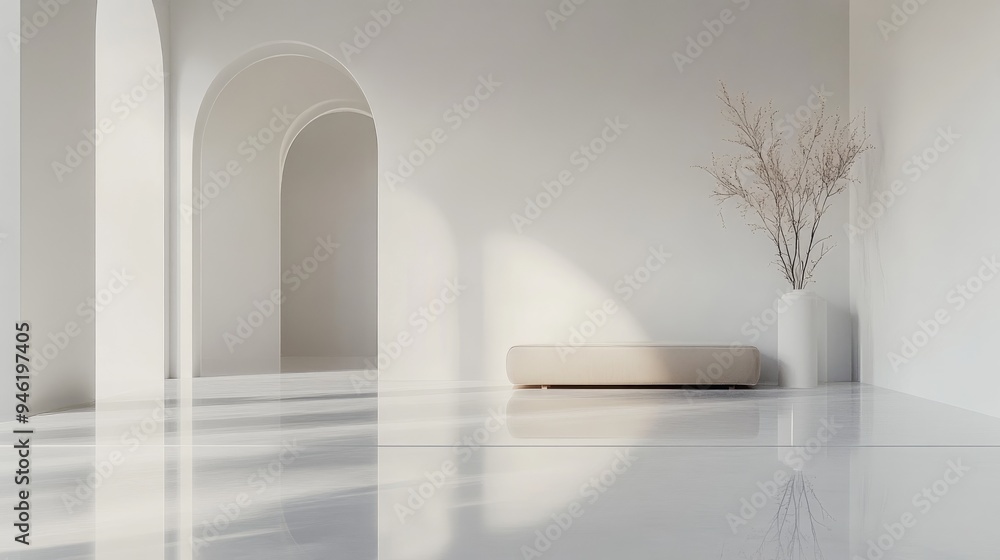 Fototapeta premium A crisp white backdrop with subtle reflections, creating a clean and modern aesthetic