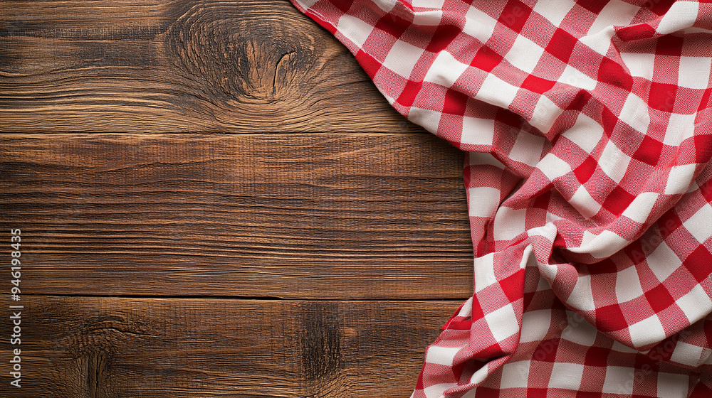 red table cloth with wooden background. Kıtchen or food background copy space.
red table cloth with wooden background. Kıtchen or food background copy space.