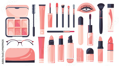 Professional Set of Cosmetics and Makeup Products Including Foundation and Lip Tint