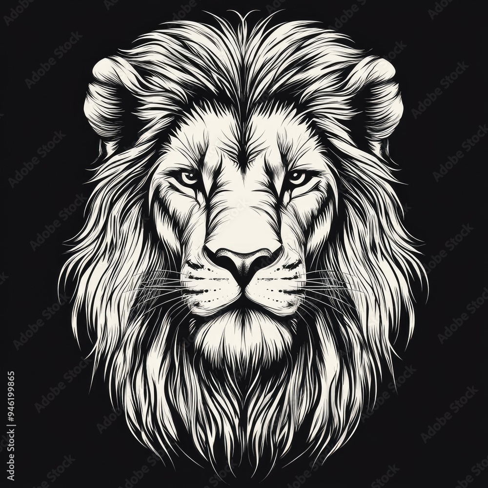 A Lion's Powerful Gaze in Black and White A Lion's Powerful Gaze in Black and White