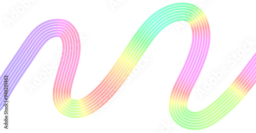 Abstract Pastel Rainbow Gradient Wave Line PNG