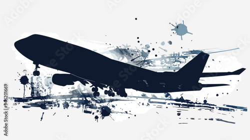 Aesthetic Silhouette Airplane in Sky Mixed Media Vector
