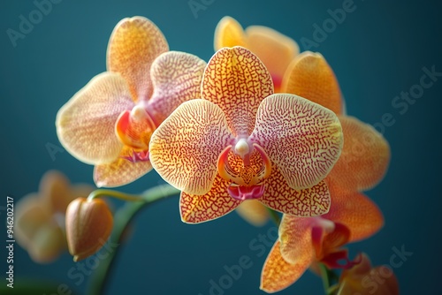 A vibrant orchid in full bloom, with intricate patterns on its petals