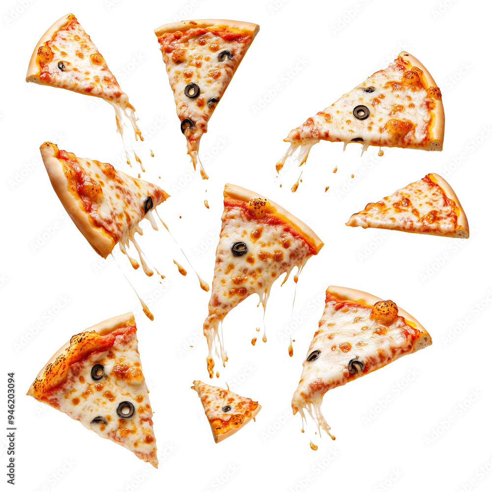 Pizza slices flying isolated on transparent or white background Pizza slices flying isolated on transparent or white background