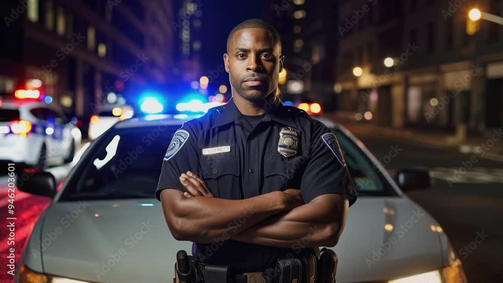Police officer serious face on a street Police officer serious face on a street