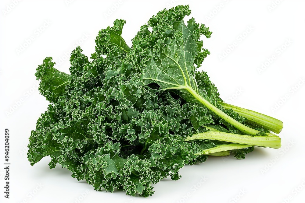 A bunch of fresh kale with curled leaves, ideal for salads and healthy dishes. A bunch of fresh kale with curled leaves, ideal for salads and healthy dishes.