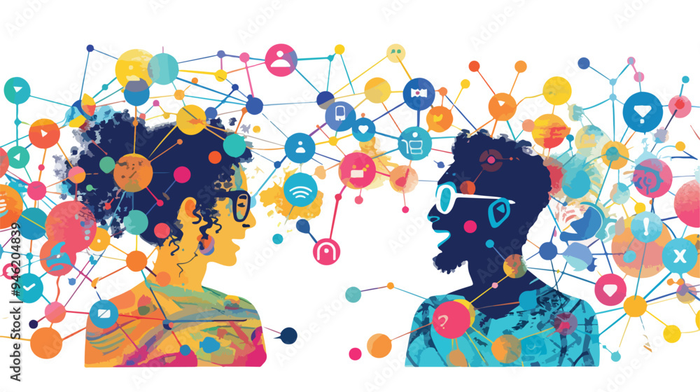 Fototapeta premium Social Connection and Interaction: Mixed Media Flat Design