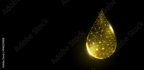 Oil droplet. Low poly style design. Futuristic modern abstract background. Wireframe drop light connection structure, polygonal graphic concept. Vector illustration.