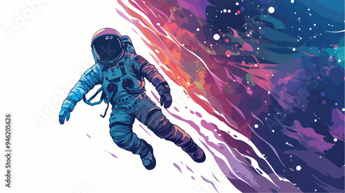 Spaceman in Cosmos Mixed Media Vector Illustration
