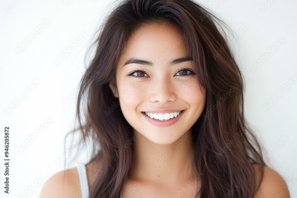Portrait of a smiling young Thai woman with long hair Portrait of a smiling young Thai woman with long hair